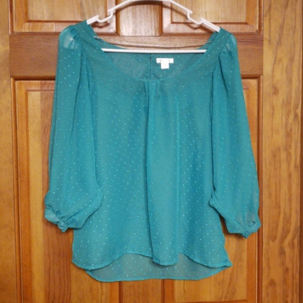 Sheer Cold Shoulder Polka Dot 3/4 Sleeve Top Sz M